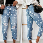 Tr&uuml;kitud pestud rebenenud kitsad teksap&uuml;ksid naistele L sinine