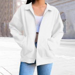 Naiste mood t&otilde;mblukuga kapuuts, pikkade varrukatega kapuutsiga pusa, vabaaja &uuml;hev&auml;rvilised taskutega topid XXXL valge