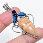 Natural Picture Jasper, Topaz 925 Sterling Silver Jewelry Pendant 2.44 h9s62