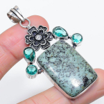 Natural Tibetan Turquoise, Topaz 925 Sterling Silver Jewelry Pendant 2.52 p5b26