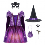 4 tk lastele t&uuml;drukutele Halloweeni n&otilde;iakost&uuml;&uuml;m Karnevali Cosplay Peokleit Pikkade varrukatega s&auml;delev kleit terava m&uuml;tsi, v&otilde;lukeepi ja kommikoti komplektiga 3-4 Years