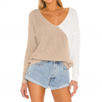 Women's fashion loose V-neck long-sleeved knit personality splicing casual sweater L