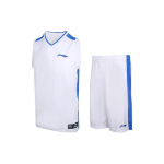 Li Ning Campus Series &Uuml;mmarguse kaelusega Meeskonnav&otilde;istluse TreeningT-s&auml;rk Laiade s&auml;&auml;ristega l&uuml;hikesed p&uuml;ksid Korvpallikomplekt Meeste komplektid Valge YATT117-1 L