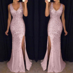 K&otilde;rge l&otilde;hikuga kleit Naistele Litritega Ballipidu Elegantne Daam Seljast avatud Seksikas Kleit Naistele Kuldne Elegantne Pruutneitsi V-kaelusega Pikk Kleit XXL roosa