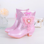 T&uuml;drukute talvesaapad uued l&uuml;hikesed saapad laste Martin saapad beebi keskmise s&auml;&auml;rega kahepoolse puuvillaga saapad Elsa v&auml;ike printsess lumesaapad 26 (shoe inner length 17.5CM) roosa