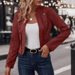 Naiste vabaaja &auml;ri pikkade varrukatega eest avatav slim fit l&uuml;hike jakk XL punane