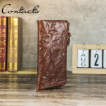 CONTACT'S Ehtsast Nahast Meeste Pikk Rahakott Vabaaja Pere Muu Retro RFID Lukuga Telefoni Kaardipesa Reisi Rahakott M kohv