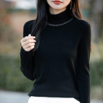 Villane kampsun Kuum teemant Turtleneck S&uuml;gis Talv Uus mudel Slim Pikkade varrukatega Kootud Alussviiter M must