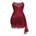 Seksikas pulmapidu kleit Naistele Elegantne pits K&otilde;rge v&ouml;&ouml;koht Sidumine Keha &uuml;mberliibuv Minikleit Strapless Salendav Korsett &Otilde;htukleit XS burgundiapunane
