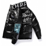 Meeste hiphop talvejope Graffiti kirjaga tr&uuml;kitud t&auml;navar&otilde;ivad vabaaja Harajuku jakid mantel Paks soe polsterdatud park 4XL must