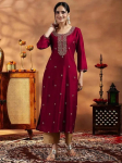 Naiste tikitud siidisegu A-l&otilde;ikeline kurta (Maroon) XL vaarika