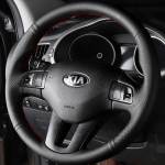 K&auml;sitsi &otilde;mmeldud Roolikatted Must Mikrokiudnahast Auto Roolikate Kia Sportage 3 2011-2014 Kia Ceed 2010 jaoks Red Thread