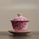 Roosa Ruahi ahju pojengi Sancai Gaiwan Kung Fu teekomplekt teekausi majapidamise keraamiline Hiina teekausi 130ml