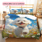 Bichon ja aiamustriga voodipesu Kodu kaunistamine S&uuml;nnip&auml;evakingitus (1 * tekikott + 2 * padjap&uuml;&uuml;ri, ilma s&uuml;damikuta) 135x200cm
