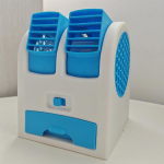 Minikliimaseade, kolm-&uuml;hes ventilaator-niisutaja, USB-/akutoitega &otilde;hujahuti koju/kontorisse sinine