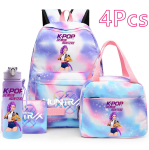 4 tk/komplekt Anime K-Pop tr&uuml;kitud seljakott, k&auml;ekott, pliiatsikott 750 ml veepudeliga teismelisele poisile/t&uuml;drukule, koolikott, suure mahutavusega raamatukott Mochila