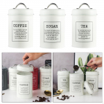 3 Pack Storage with Lids Metal coffee and tea Sugar Tins Jars Set, One Size A White
