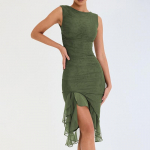 Naiste Y2K Esteetiline Bodycon Kleit Varrukateta T&uuml;llist Volang&auml;&auml;raga Midi Kleit 2026 Suvi Seksikad Elegantsed Retro Kleidid S roheline