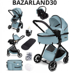 BAZARLAND30.Poussette combin&eacute;e 3-en-1si&egrave;ge auto,nacelle, ultra l&eacute;g&egrave;re (env. 7 kg), habillage pluie, moustiquaire.BLEU/NOIR sinine