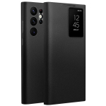 QIALINO Ehtne Nahast Nutikas &Uuml;mbris Samsung Galaxy S24 Ultra Telefonile Kerge Kaanega Nutika Vaateaknaga S24 Ultra jaoks For Galaxy S24 Ultra must