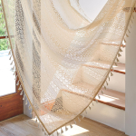 Boho heegeldatud kardin, l&auml;bipaistev pits, k&auml;sitsi valmistatud tutid, kootud aknakate, vintage, maal&auml;hedane, boheemlaslik, talumaja stiilis kardin magamistoa jaoks W150xH100cm&Rod Pocket&1 panel