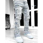 Meeste tavaline sobivus kuhjatud teksap&uuml;ksid rebitud kitsa l&otilde;ikega plaaster kulunud h&auml;vitatud sirge teksariidest p&uuml;ksid Hip Hop Streetwear P&uuml;ksid 2XL gray