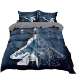 Laste poiste lennukiga tekikate Twin Queen Lennukilahingulennuki voodipesukomplekt Luksuslik mikrokiud lennukimustriga tekikate 100x135cm-2pcs gray