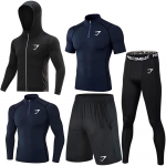GYMSHARK meeste kiiresti kuivav elastne polos&auml;rkide komplekt - Hingav, tihedalt istuv treening- ja jooksu spordir&otilde;ivad p&auml;ikesekaitsega S