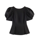 Euroopa ja Ameerika naiste riided 1116 suvine Prantsuse retro stiilis t&auml;piline mullvarrukatega taljesse kitsenev s&auml;rgitopp naistele european size l black