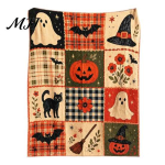 Must Kass Lilleline Ruuduline Tekk Halloween Lapitekk, 90ndate Vintage Gobel&auml;&auml;n Kummituse, K&otilde;rvitsa, Nahkhiirega, Hubane Salap&auml;rane P&uuml;hade &Uuml;hiselamutoa Dekoor 150x200cm