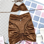 Seelikuga kortsus p&auml;itsed bikiinid Naiste ujumisriided Naiste ujumistrikoo Kolmeosaline bikiinikomplekt supluskost&uuml;&uuml;m ujumisdaam S pruun