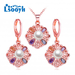 LSOOYH lillega kaelakee Cubic Zirconia Flower Drop Hoop k&otilde;rvar&otilde;ngad naistele lillega ehete komplektid A mitmev&auml;rviline