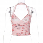 Y2k Pink Mesh Rose Flower Graphic Crop Top &Otilde;&otilde;nes &otilde;lad Seljata p&auml;itseteta T-s&auml;rk Camisole Seksikas armas T-s&auml;rk Rinnakamaks k&auml;rbitud S roosa