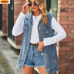 Moodne naiste vabaaja varrukateta jakk teksariidest vest Retro kauboi vest S sinine