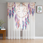 Dream Catcher akvarell-sulgede mustriga t&uuml;llkardinad elutuppa magamistoa sisekujundusele &scaron;ifoonist Sheer Voile k&ouml;&ouml;gi akna kardin 1 PCS W100XH250cm