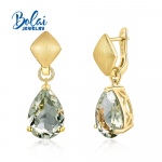 Matt disain Stiilne kollane 925 sterling h&otilde;be looduslik roheline amet&uuml;st kalliskivi naiselik vintage k&otilde;rvar&otilde;ngad peened ehted M roheline