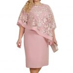 Naiste suures suuruses kaheosaline v&otilde;ltskleit O-kaelusega tikandiga Lilleline v&otilde;rkr&auml;tt pidulik kleit p&otilde;lvedeni pulmapeokleit banketi ballileit 5XL roosa