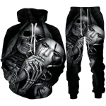 Isiksus gooti pealuu 3D prindiga kapuutsiga p&uuml;kste komplekt meeste/naiste naljakas Halloweeni t&auml;navar&otilde;ivaste riietus&uuml;likond hiphop 2-osaline spordidress L