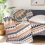 Kahepoolne Bohemian ruuduline tekk diivanvoodi jaoks Dekoratiivne tekk Piknikutekk Boho Diivani kate Tutiga tekk 90x240cm