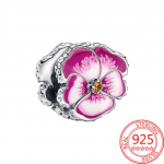 Ehtne 925 plaadiga roosa Pansy lillemailiga amulett Murano sobib moek&auml;ev&otilde;ru S925 h&otilde;bedane v&otilde;lu, DIY t&uuml;druku ehte kingitus