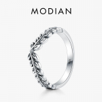 Modian 925 Sterling Silver Klassikaline virnastatav Vintage Lucky Tree Leaf S&otilde;rmus naistele Aastap&auml;eva ehted Kingitus 5 h&otilde;be