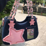 Y2K Vintage Korea mood &Otilde;lg Kaenlaalused Harajuku Star Tote Teksakott Kett Naiste Kotid Lukuga rahakotid Bagutte K&auml;ekotid Naiste sinine