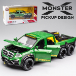1/28 Scale Benz Monster Pickup 6x6 Diecast automudeli m&auml;nguasi, tagasit&otilde;mmatav m&auml;nguasi koos heli ja valgusega lastele V&auml;ikelastele poistele T&uuml;drukutele Kingikogu 1/28-20.4x8.2x6cm roheline