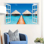 3D looduslik maastik V&otilde;ltsakna kleebised Sakura Tree Beach Building Seinakunst Seinapildid Kleebised Kodukontori kujundus Vin&uuml;&uuml;ltapeet JC079