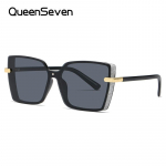 QueenSeven Unisex Uued tipptasemel lauast p&auml;ikeseprillid, Moodsad k&otilde;rglahutusega prillid, UV-kindel suur raam, Kvaliteetsed p&auml;ikeseprillid, UV400 must