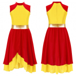 Lastele, t&uuml;drukutele, v&auml;rvilise plokkv&auml;rviga tantsukleit, kaelus, varrukateta, mitmetasandiline m&auml;hitud all&auml;&auml;r, &uuml;listus l&uuml;&uuml;riline tantsukleit, tantsuriided 5-6 Years sinine