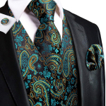 Hi-Tie Meeste Vest Siidist Paisley Lilleline Lips Taskur&auml;tik Mansetin&ouml;&ouml;bid KOMPLEKT Ametlik L