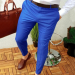 Meeste moe elastsed Slim Fit ruudulised &auml;ri-golfip&uuml;ksid L sinine