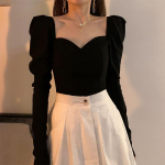 Vintage prantsuse stiilis must mullivarrukate ja elegantse disainiga pluus naistele L