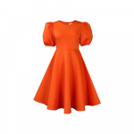Suures suuruses suvine naiste kleit &uuml;mmargune kaelus, mullvarrukatega, v&ouml;&ouml;kohaga, suure temperamendiga, elegantsed A-kujulised kleidid S oranž